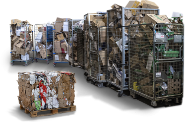 Cardboard cages compared to a cardboard bale