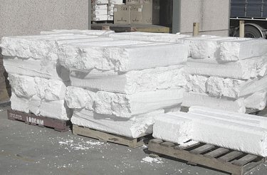polystyrene in blocks on pallets