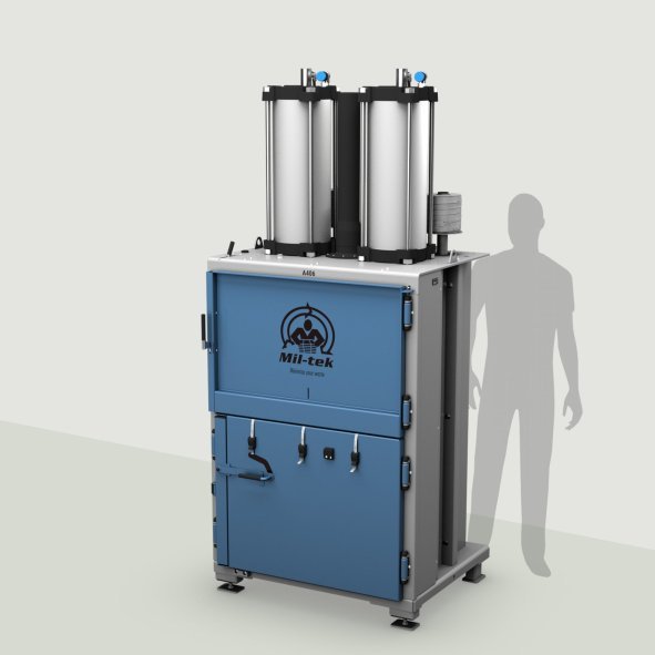 A406-2026 - cardboard baler & plastic baler - blue machine - grey background - Australia
