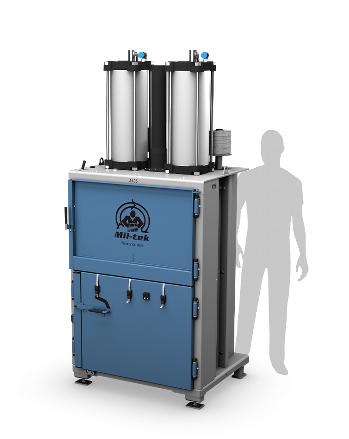 A406-2026-blue-and-gray-cardboard-and-plastic-compactor-Mil-tek-Australia