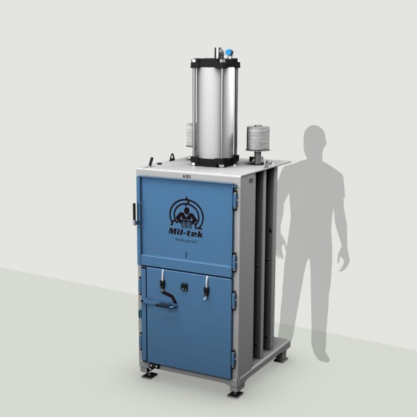 A305-2026 - cardboard baler & plastic baler - blue machine - grey background - Australia