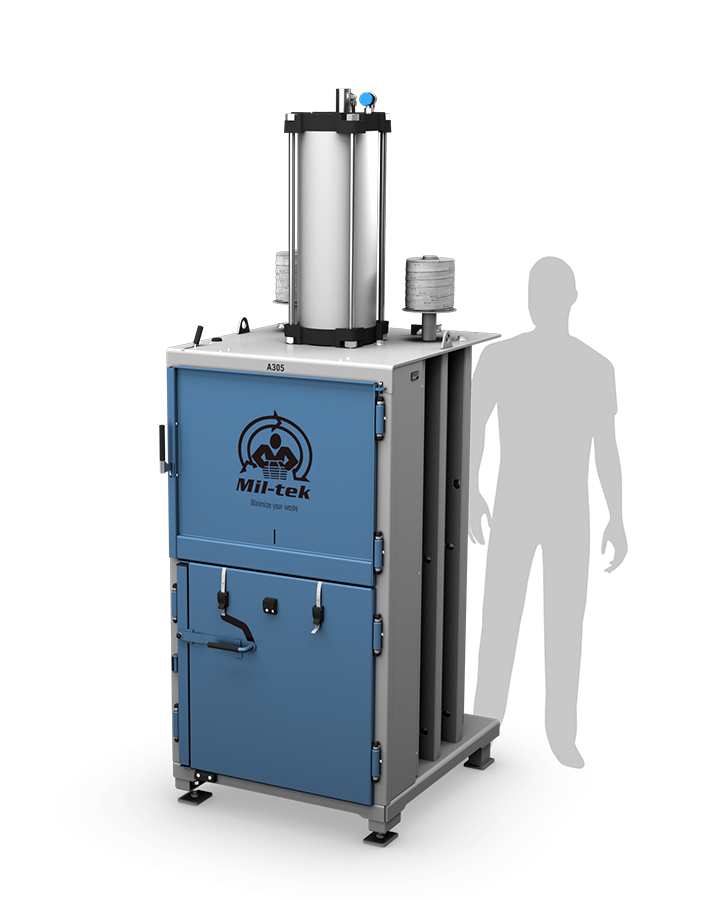 A305-2026-blue-and-gray-cardboard-and-plastic-compactor-Mil-tek-Australia